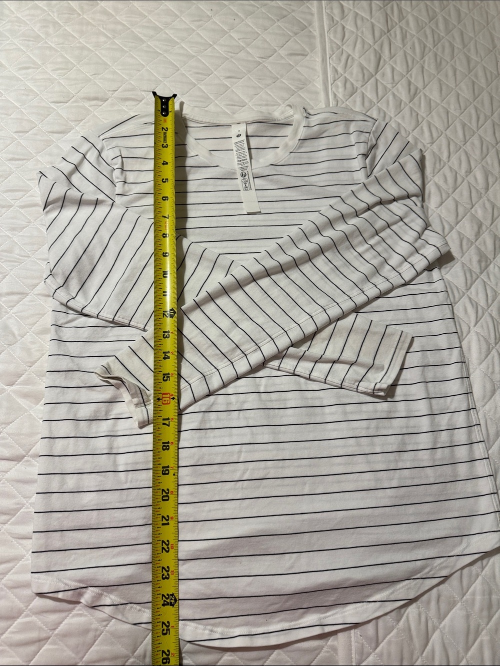 Lululemon White Love Long Sleeve Tee with Thin Black Stripes - Picture 6 of 7